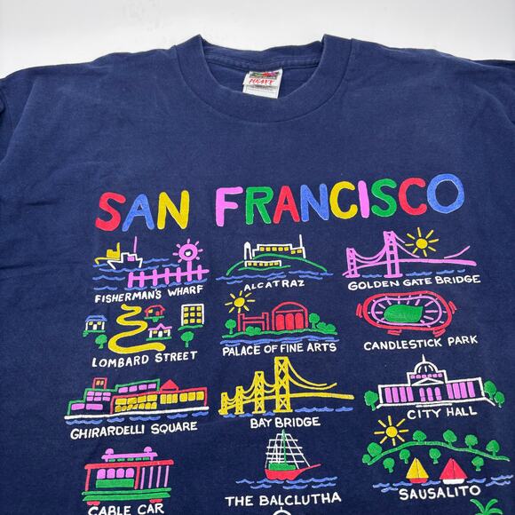 Vintage Fruit of the Loom San Francisco Navy Blue Single Stitch Crewneck T-Shirt - Picture 1 of 5